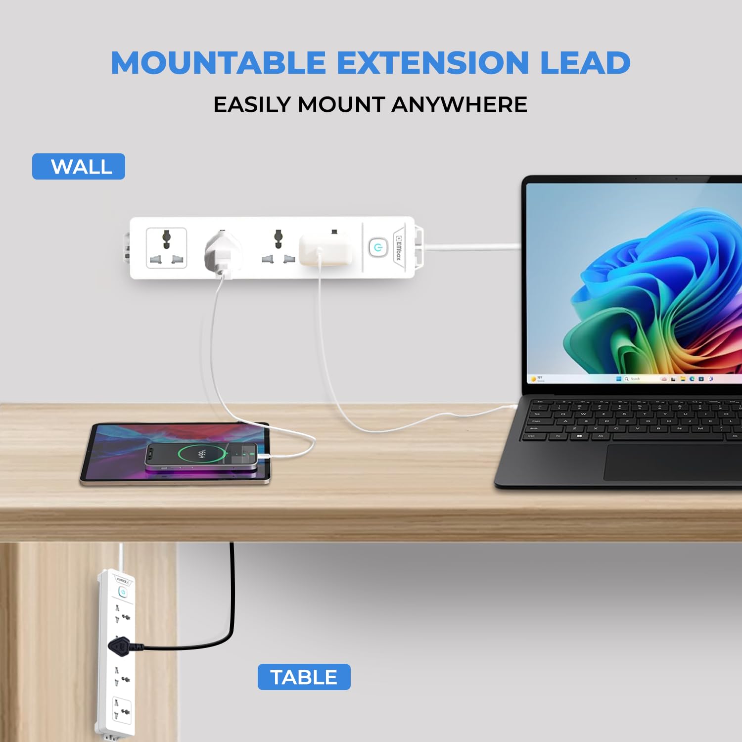 Extension Board with Switches 1500 W, 4 Universal Sockets, Master Switch,6 amp Spike Guard, LED Indicator and Safety Shutter, 2 Meter Extension Cord