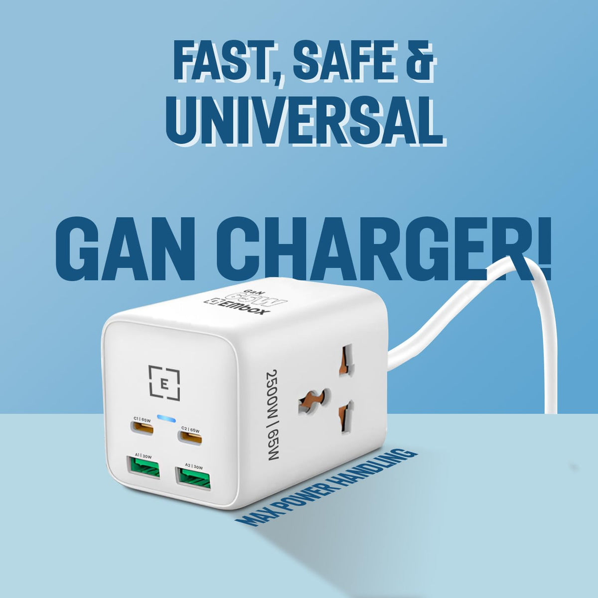 EMBOX 6-in-1Extension Board with USB Port | 65W Gan Charger Type C Fas