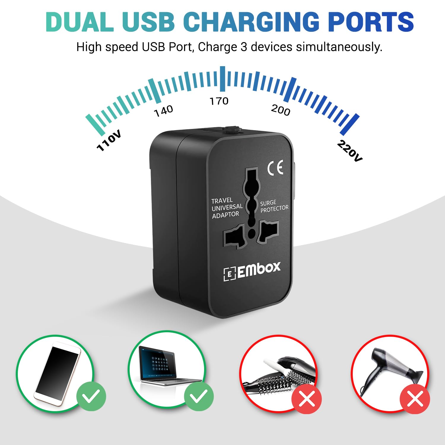 Universal Travel Adapter | All-in-One Worldwide Plug with USB-A