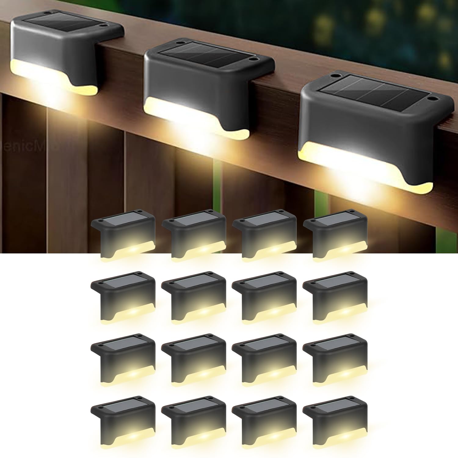 EMBOX Solar Outdoor Wall & Fence Light – Warm White, Waterproof - Black