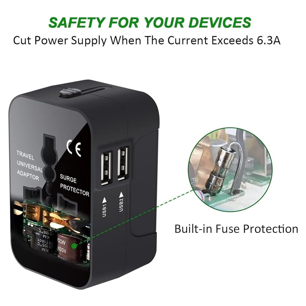Universal Travel Adapter | All-in-One Worldwide Plug with USB-A