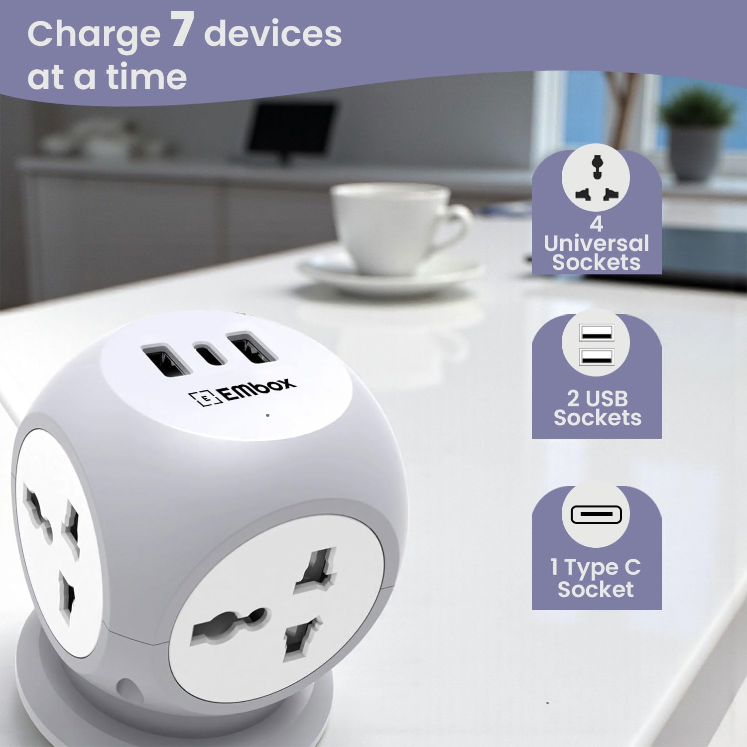 Extension Board with USB-C | 4 Universal Sockets, 2500W