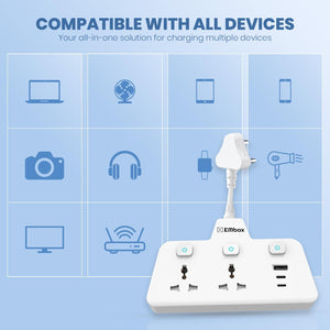 EMBOX Multi Plug Socket 2500W | Extension Board with Switches | QC 3.0