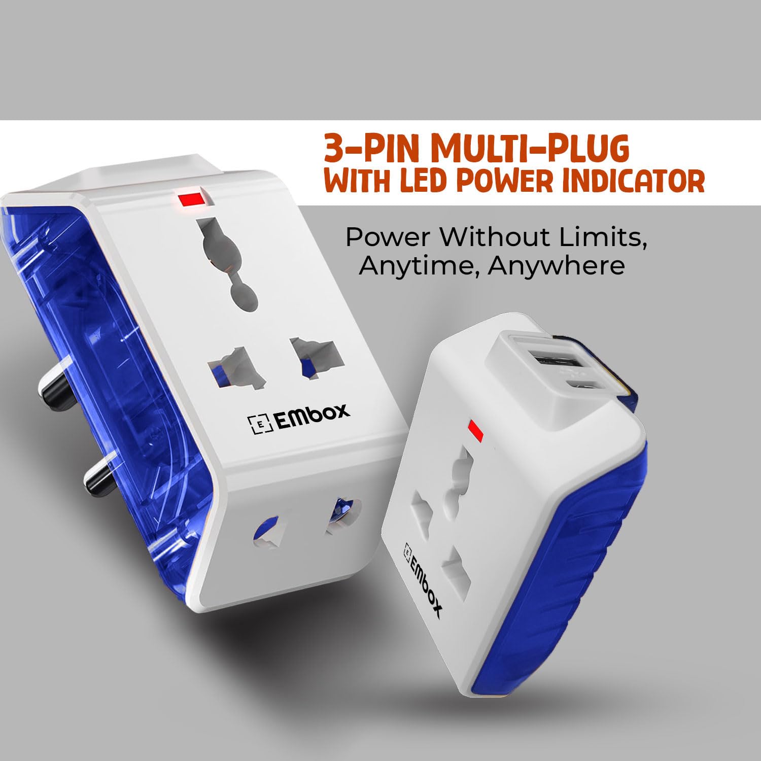 Multi Plug Adapter with USB Ports | Universal 2-Pin Plug Socket | Multi USB Charger Adapter with USB-A & Type-C | Compact Fast Charging Power Adapter Plug for Phones, tablets & Devices