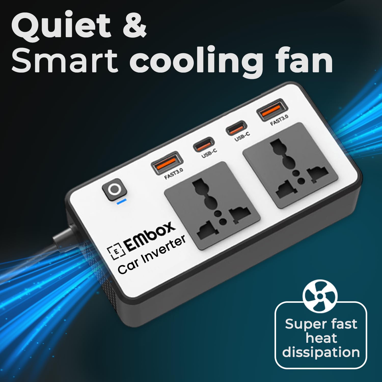 mbox 200W Car Power Inverter Laptop Charger with 2 USB (6.2A Max) & 2 C-Type (1 * 27WPD) Smart USB Ports, 2 AC Universal Outlets and 12V DC to 220V AC with QC3.0, White