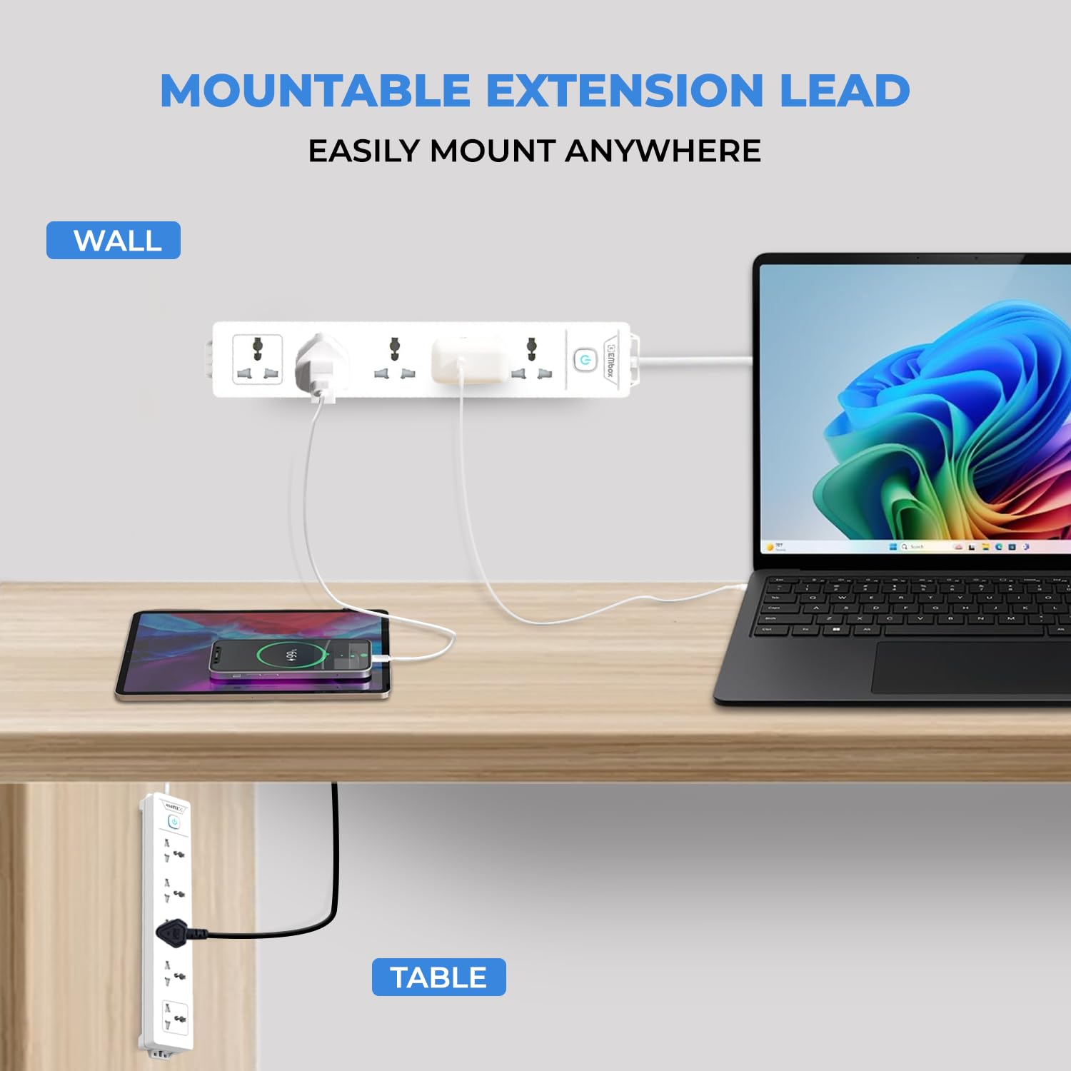 Extension Board with Switches 1500 W, 5 Universal Sockets, Master Switch,6 amp Spike Guard, LED Indicator and Safety Shutter, 2 Meter Extension Cord