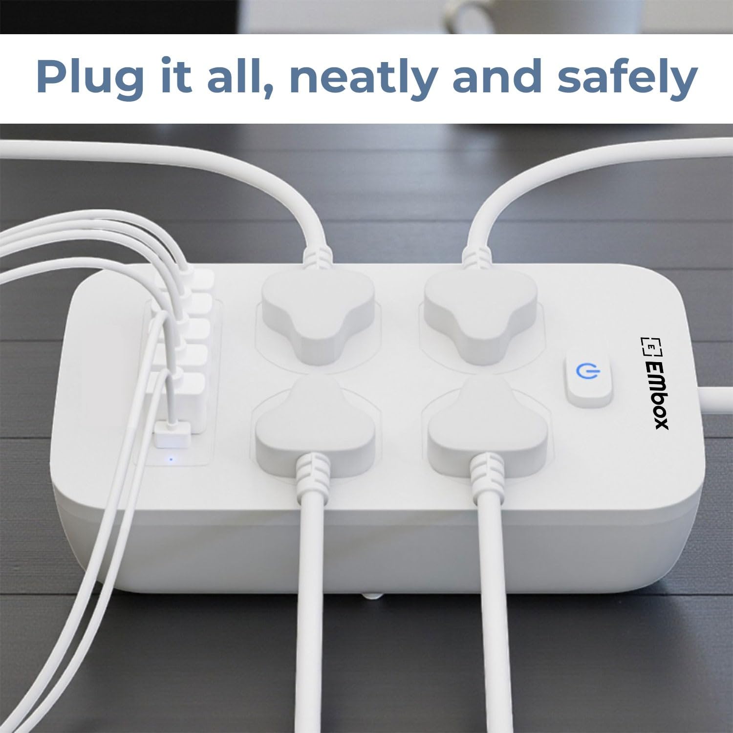 Extension Board with USB (2.4 A) 6 USB Ports 4 Type A and 2 Type C with Master Switch, Spike Guard, 6 amp Universal Sockets, LED Indicator and Safety Shutter, 2 Meter Extension Cord