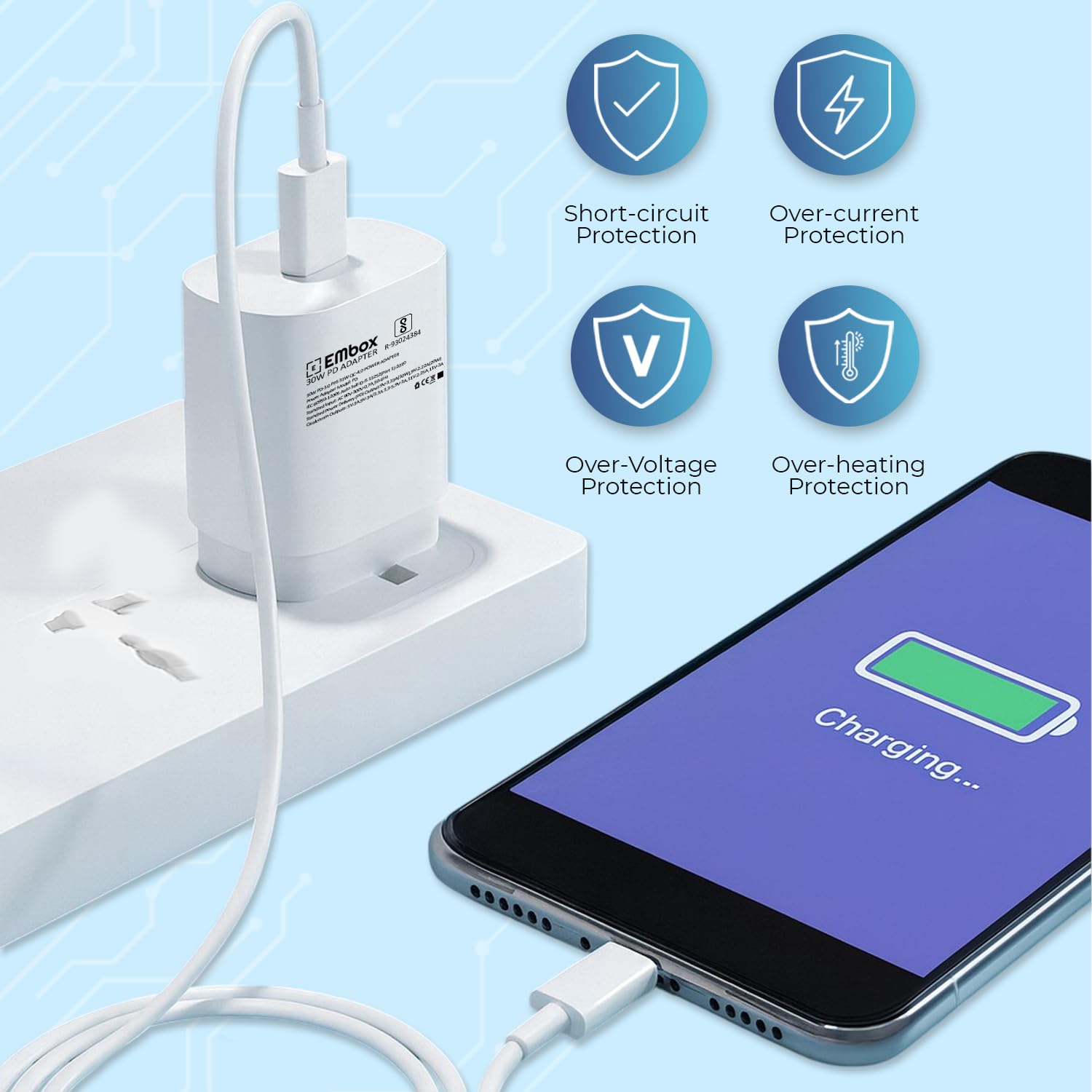 30W C-Type Fast Charger Adapter for Google Pixel, Xiaomi, Motorola, iPhone, Samsung Galaxy Tab S/A Series, Galaxy S10/M54/M55/A80/A90/S25/S24 QC 3.0 Charging Adapter