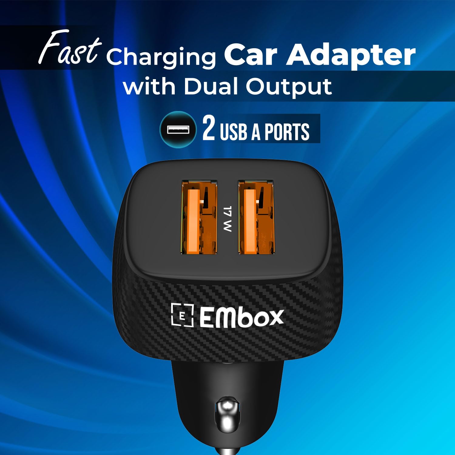 17W Dual Output Fast Car Charger with 2 Type-A Fast Charging USB, LED Indicator, Charging Adapter Compatible with Cars for iPhone & Android Smartphone, Smartwatch, Earbud, Power Bank