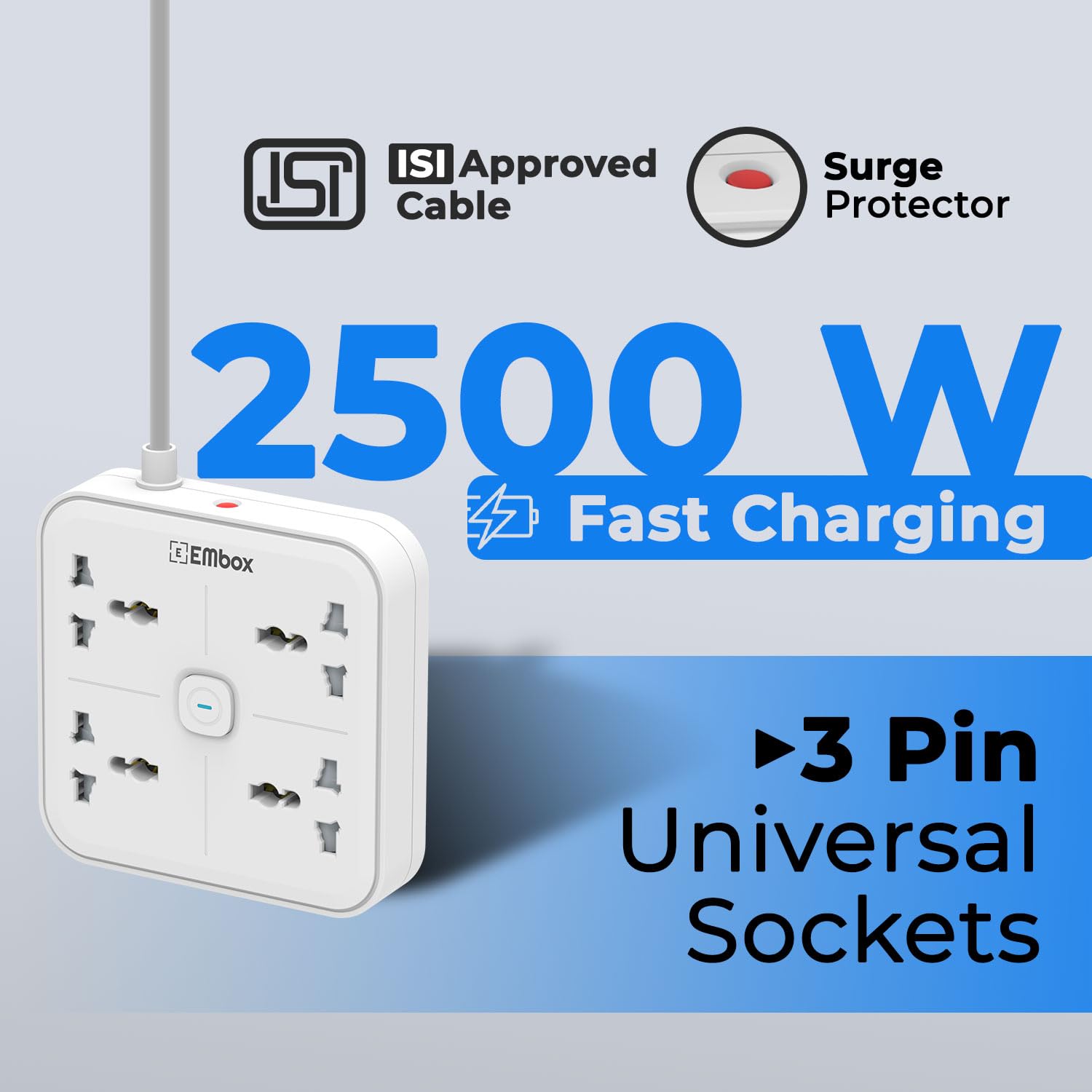 Extension Board | 3 Universal Sockets, USB QC & PD, Safety Switch