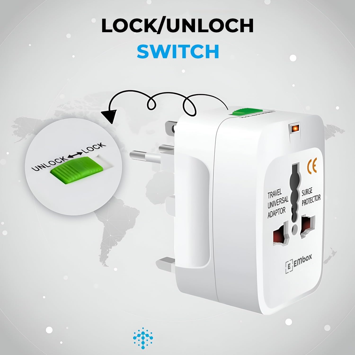 Embox Universal Charger Adapter 224+ Countries Support Travel Adapter International All in One Worldwide International Travel Adapter (White)