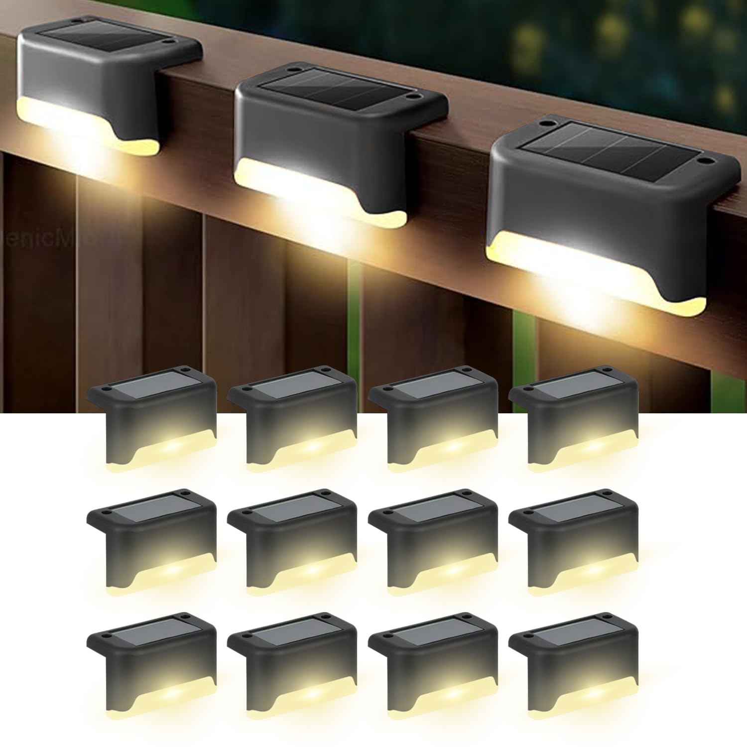 EMBOX Solar Outdoor Wall & Fence Light – Warm White, Waterproof - Black