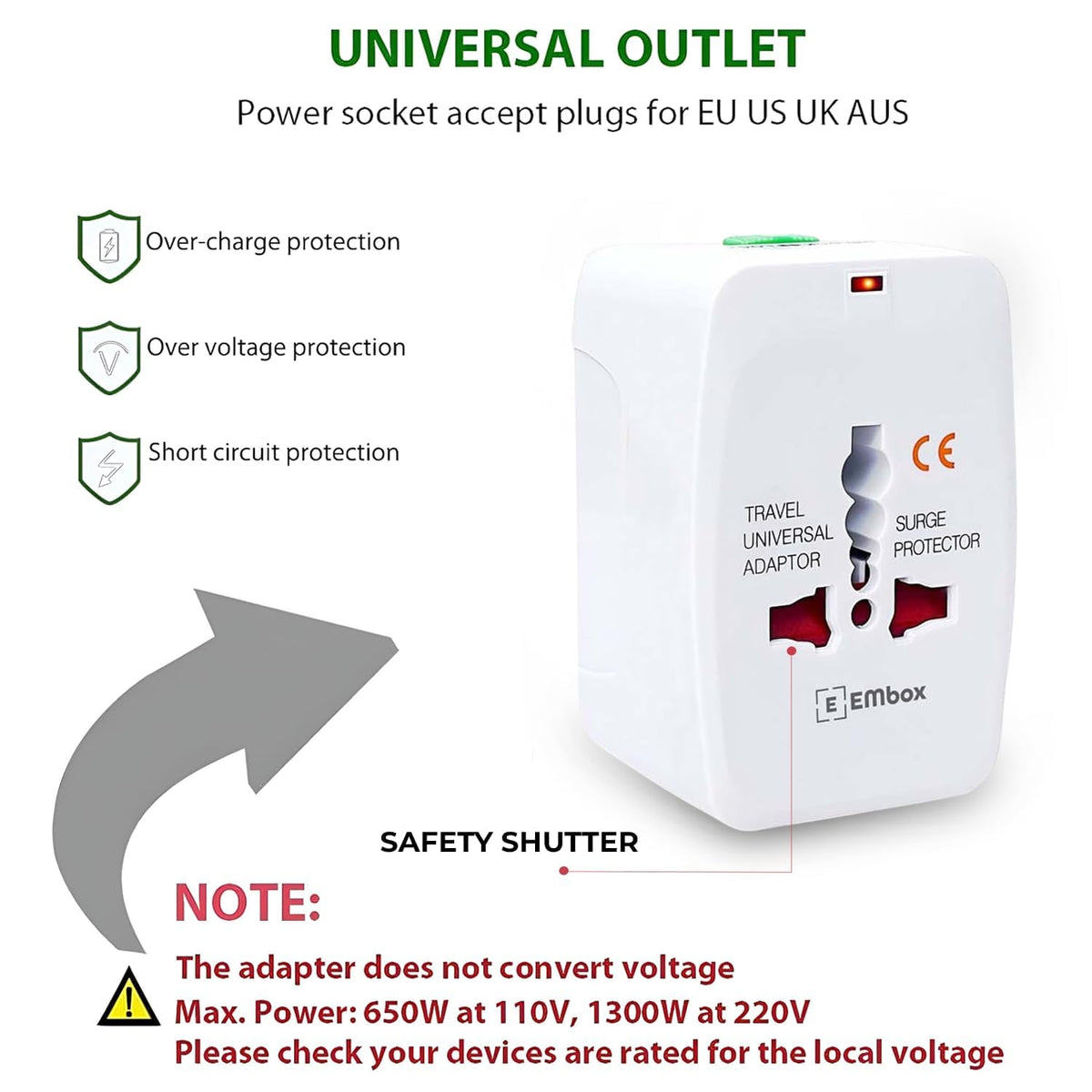 Embox Universal Charger Adapter 224+ Countries Support Travel Adapter