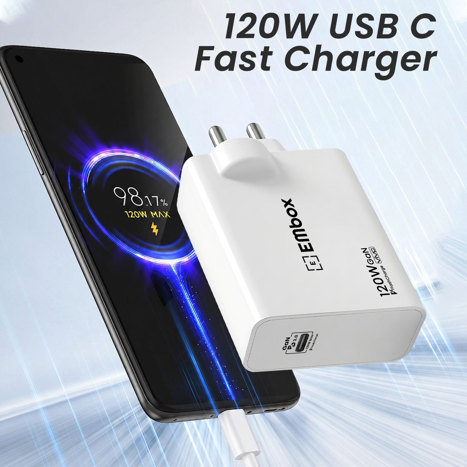 120W Flash Super Fast Charger Compatible for VIVO X100 5G, V30, V-X90 5G, V-X90 PRO 5G, V-X FOLD 3, iQOO-11 5G, iQOO 9 Pro, iQ9, iQOO 9T