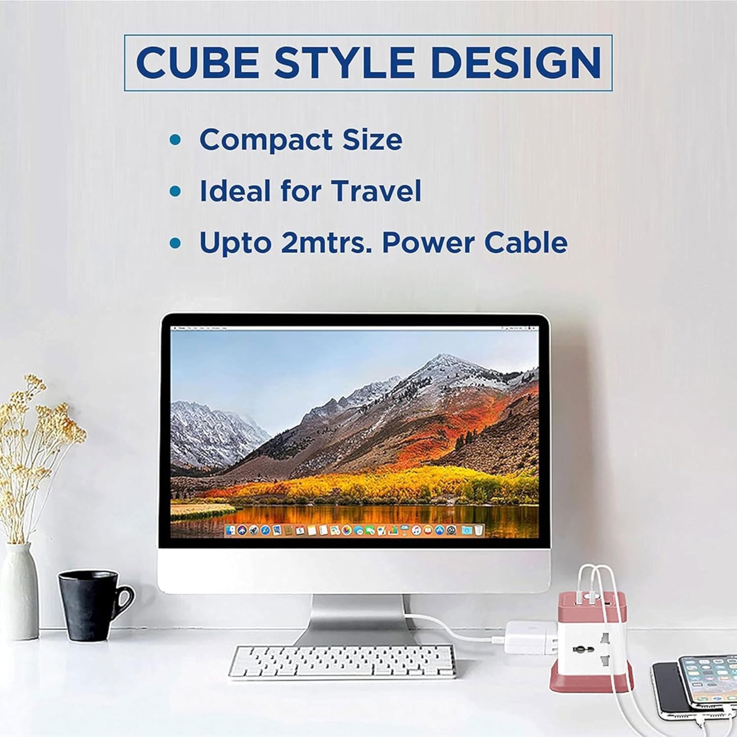 Cube Extension Board Type C USB | (2.4 A) (QC 3.0) Universal Sockets 2500W Extension Board with Switches Safety Shutter & Overload Protector