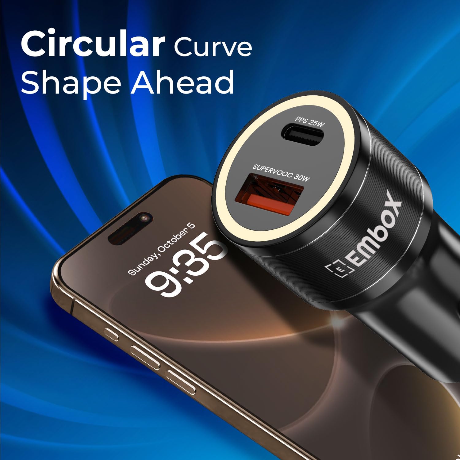 55W Dual Output Car Charger Type-C &A Fast Charging USB, LED Indicator, Charging Adapter Compatible with Cars for iPhone & Android Smartphone, Smartwatch, Earbud, Power Bank