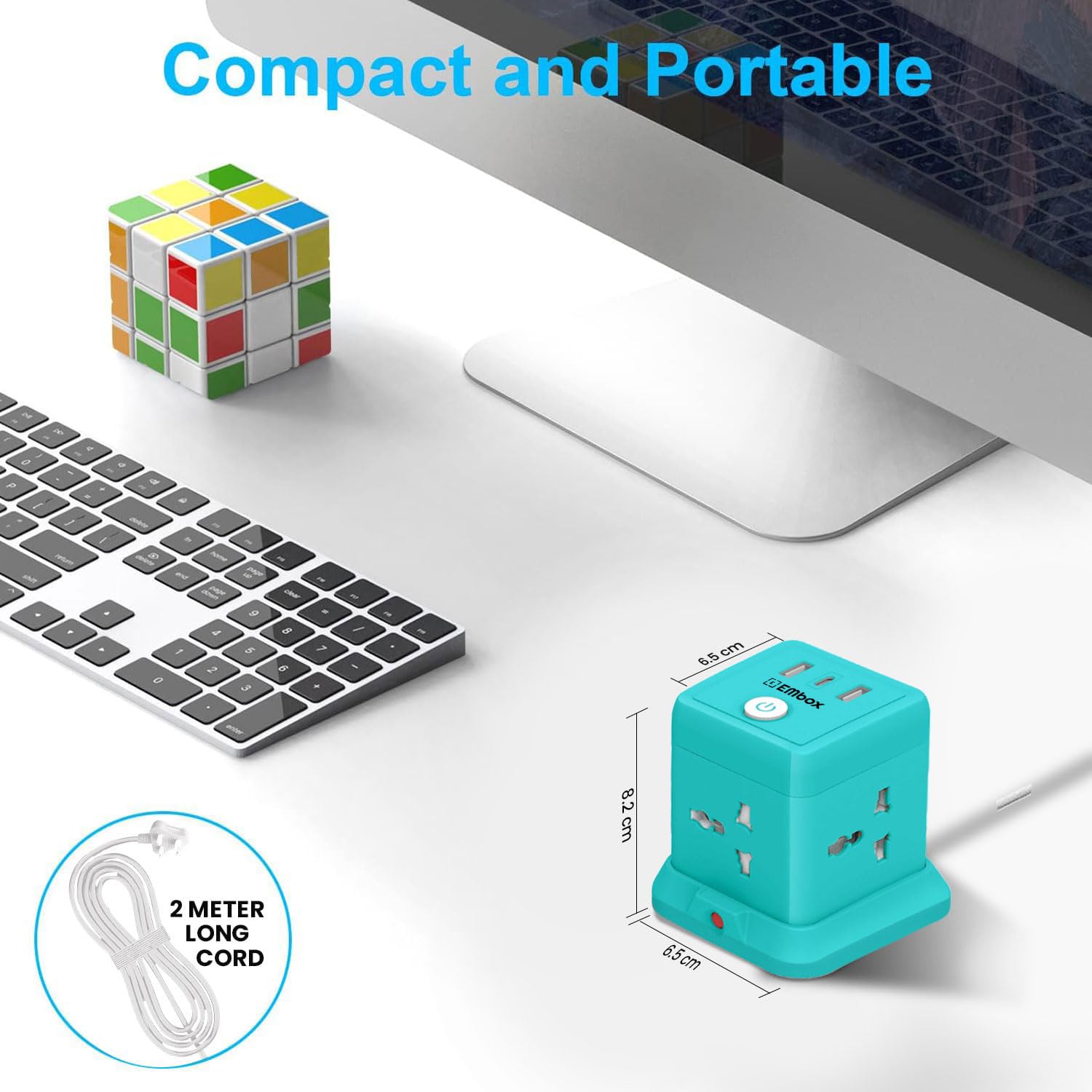 Cube Extension Board Type C USB | (2.4 A) (QC 3.0) Universal Sockets 2500W Extension Board with Switches Safety Shutter & Overload Protector