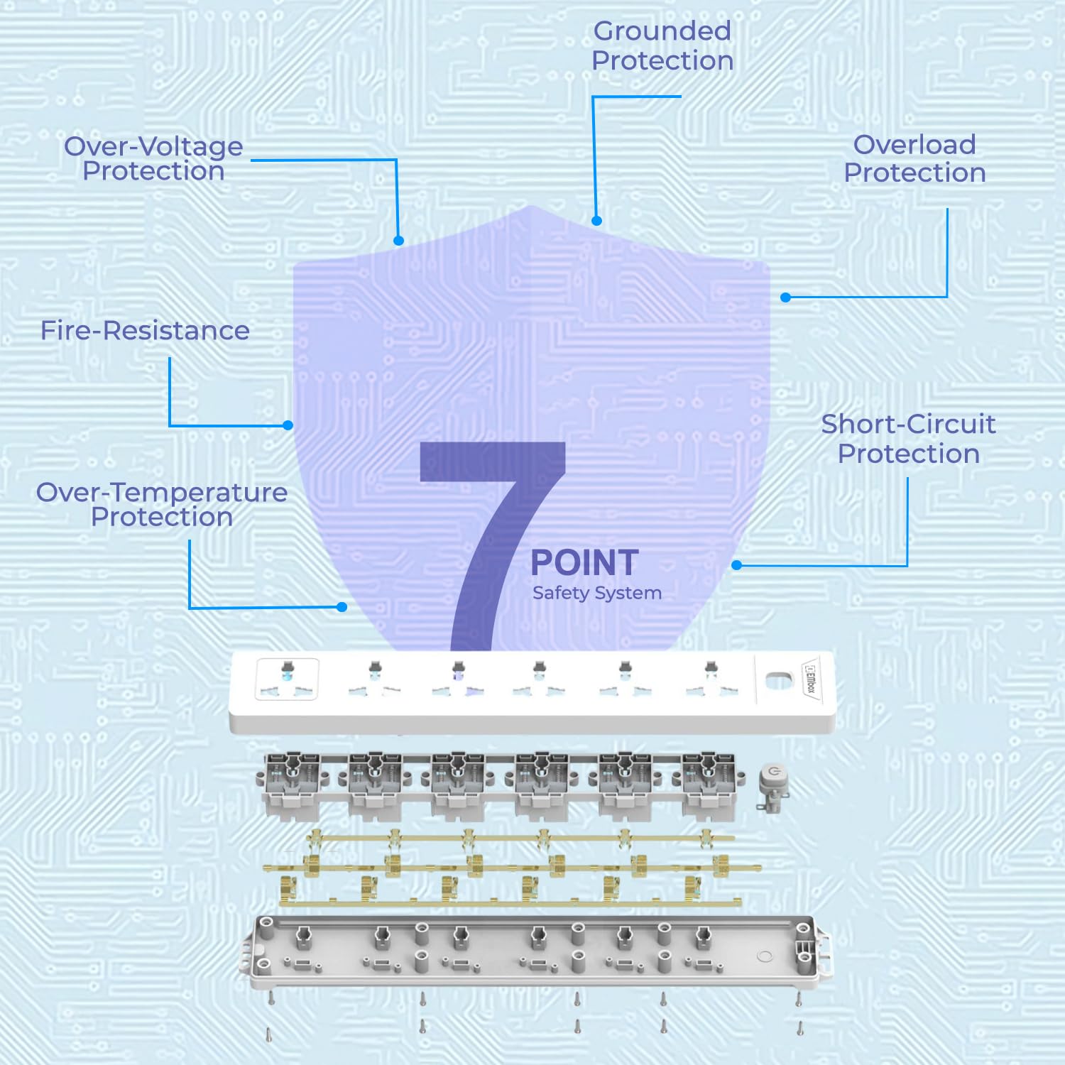 Extension Board 5 Meter Cable | Extension Board with Switches 10A 4 Universal Sockets | 2500W Extension Cord with Safety Shutter LED Indicator Spike Guard