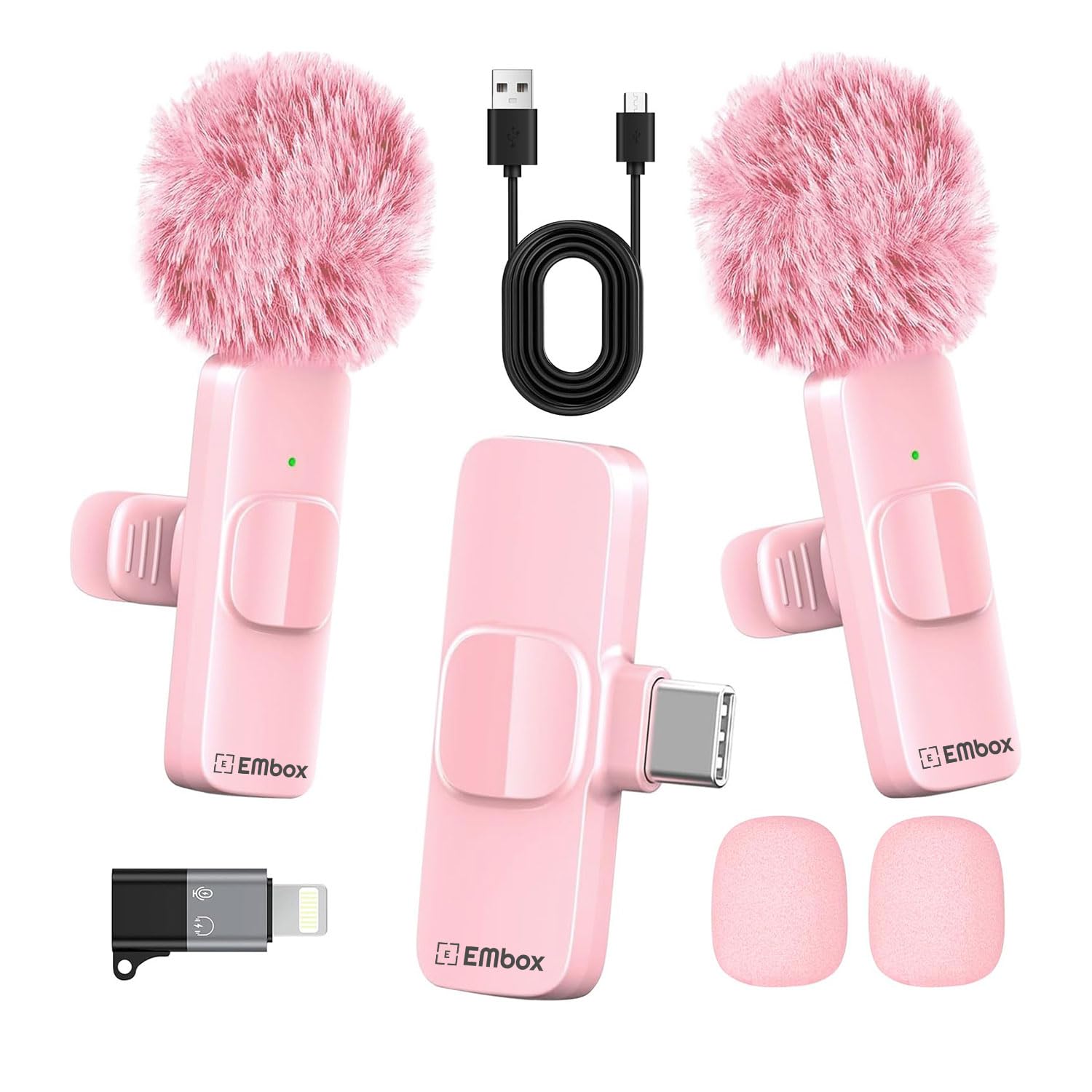 EMBOX Omnidirectional Mic for YouTube | Plug & Play Wireless Mic Set 30m Range | Microphone for Video Recording DSP Noise Cancellation Collar Mike LED Type C for Vlogging, Podcast