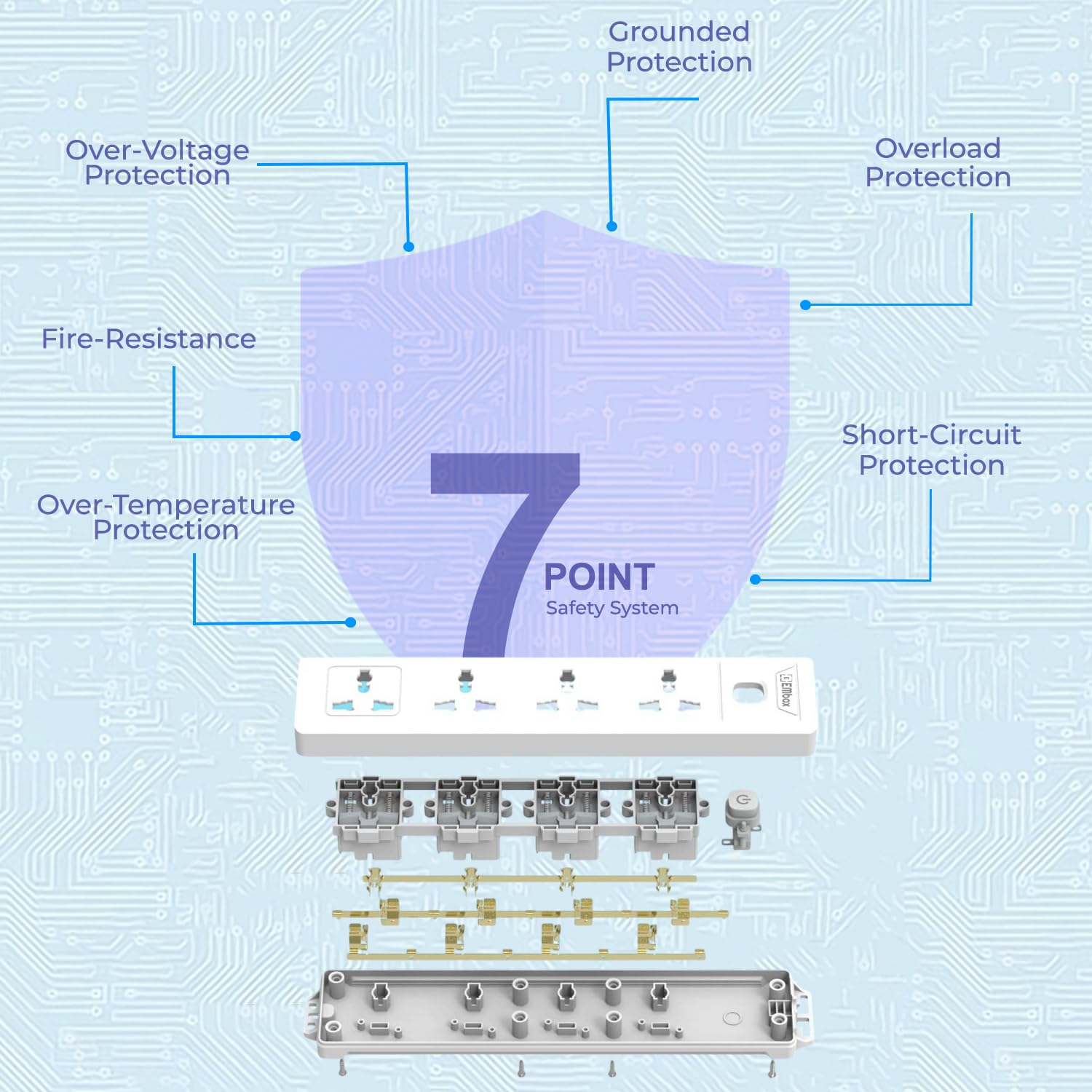 Extension Board with Switches 1500 W, 4 Universal Sockets, Master Switch,6 amp Spike Guard, LED Indicator and Safety Shutter, 2 Meter Extension Cord