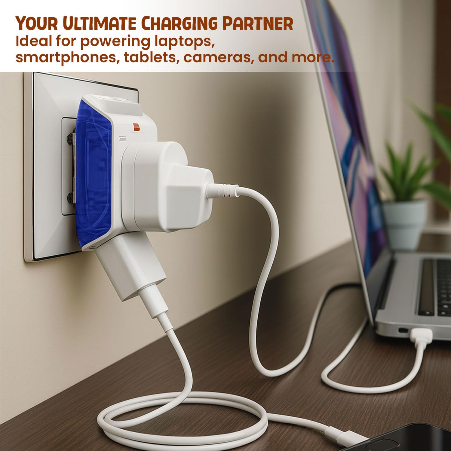 Embox Multi Plug Adapter with USB Ports | Universal 2-Pin Plug Socket | Multi USB Charger Adapter A & Type-C | Compact Fast Charging Power Adapter Plug (Blue)