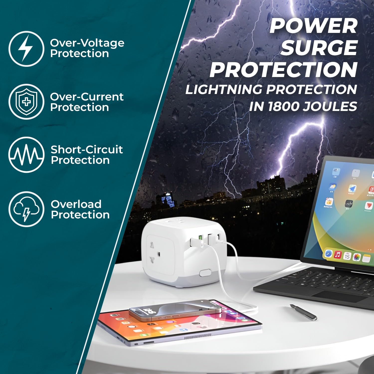 Electric Extension Board 7 Devices in 1 With USB (2.4 A) (QC 3.0)