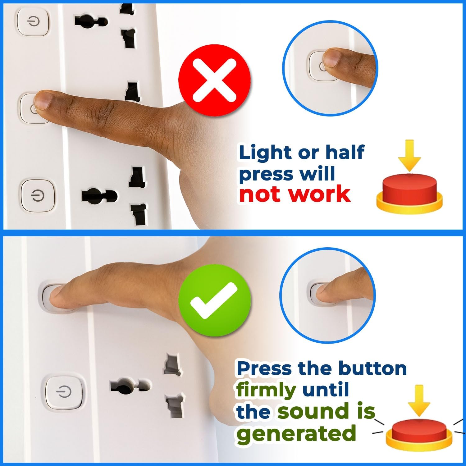 Extension Board with Switches 1500 W, 4 Universal Sockets, Master Switch,6 amp Spike Guard, LED Indicator and Safety Shutter, 2 Meter Extension Cord
