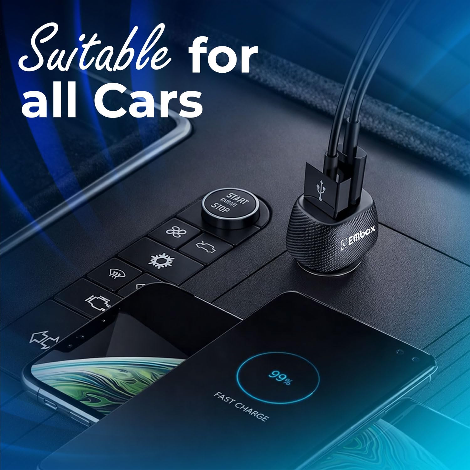 17W Dual Output Fast Car Charger with 2 Type-A Fast Charging USB, LED Indicator, Charging Adapter Compatible with Cars for iPhone & Android Smartphone, Smartwatch, Earbud, Power Bank