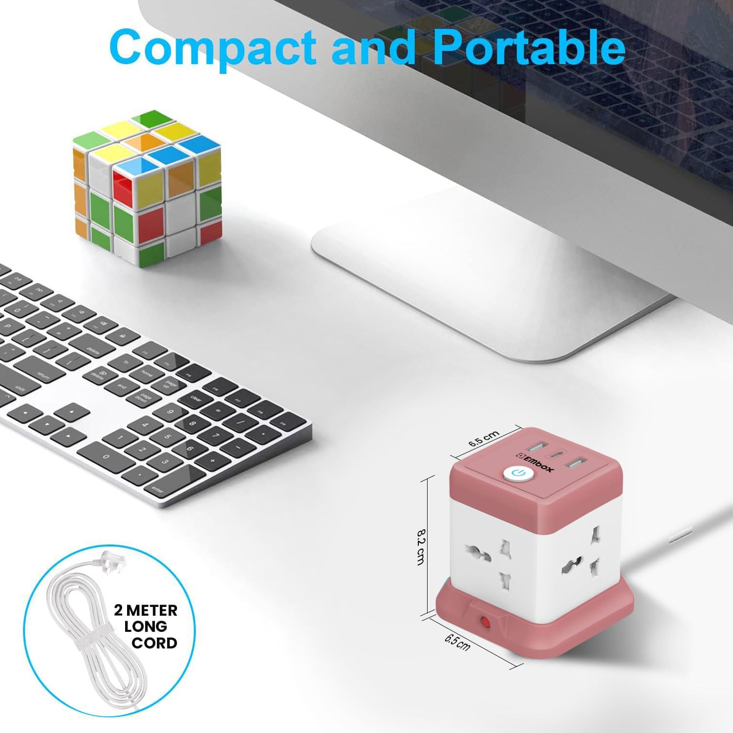Cube Extension Board Type C USB | (2.4 A) (QC 3.0) Universal Sockets 2500W Extension Board with Switches Safety Shutter & Overload Protector