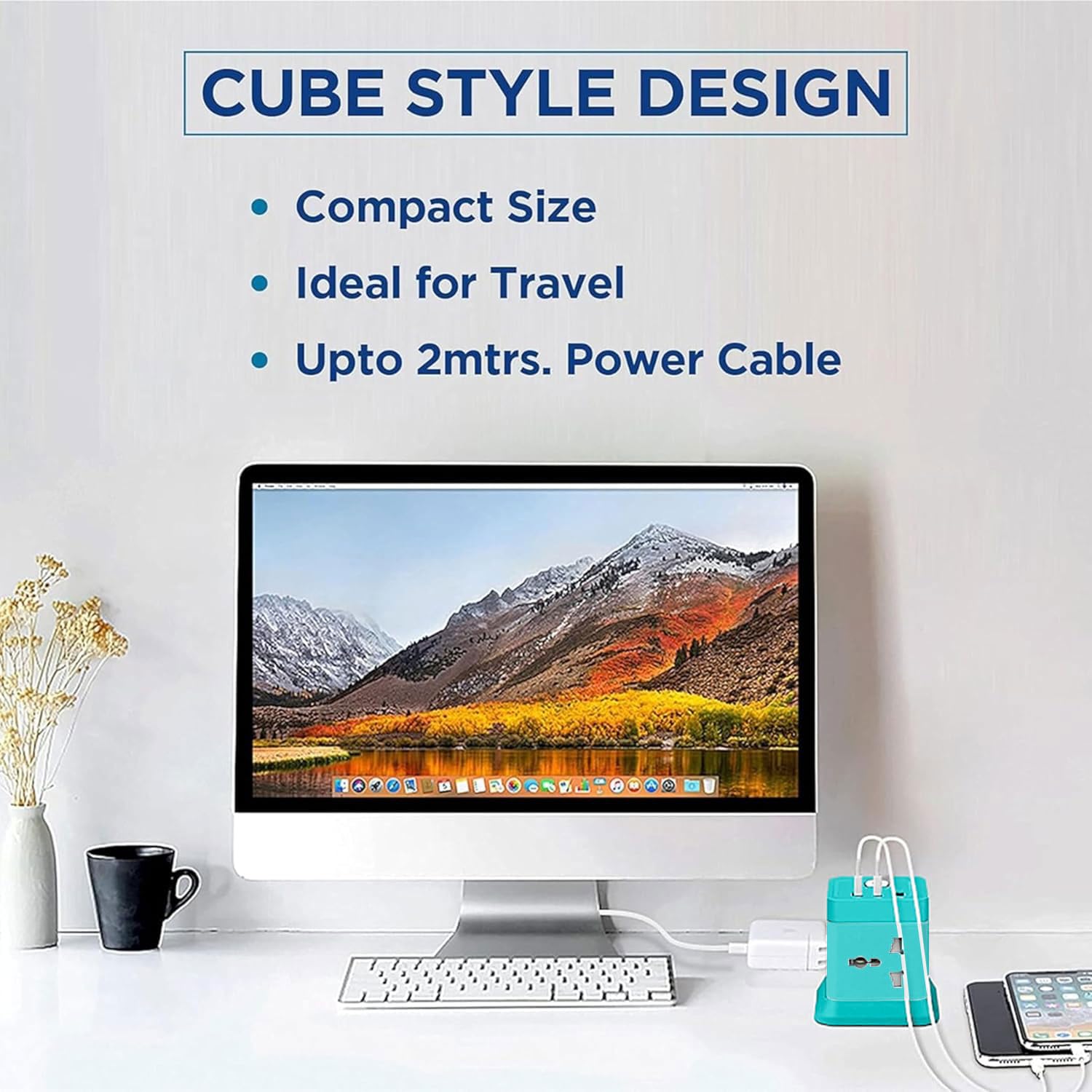 Cube Extension Board Type C USB | (2.4 A) (QC 3.0) Universal Sockets 2500W Extension Board with Switches Safety Shutter & Overload Protector