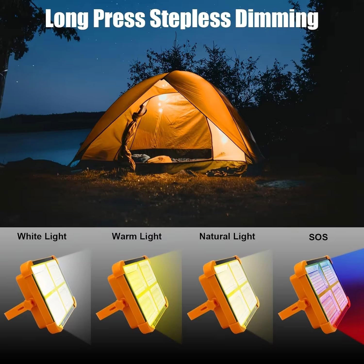 Solar LED Flood Light 100W|16500mAh Rechargeable Battery|10000LM Brightness 288 LED USB & Solar Charging| 5 Lighting Modes Portable Metal Camping Lamp for Garage Farm Fishing & Emergency