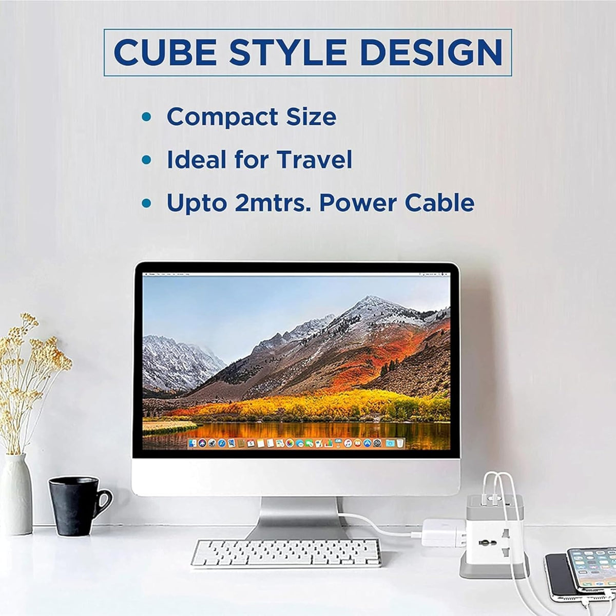 Mini Extension Cube Cube Extension Board with USB Type C (2.4 A) (QC 3.0) | 2500W Extensio