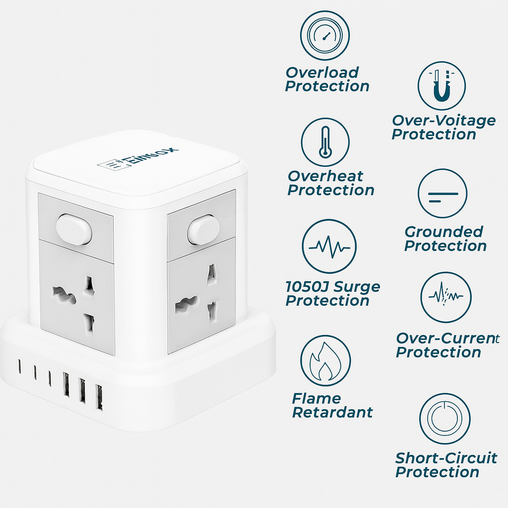 Electric Extension Board 10 Devices in 1 With USB (2.4 A) (QC 3.0)