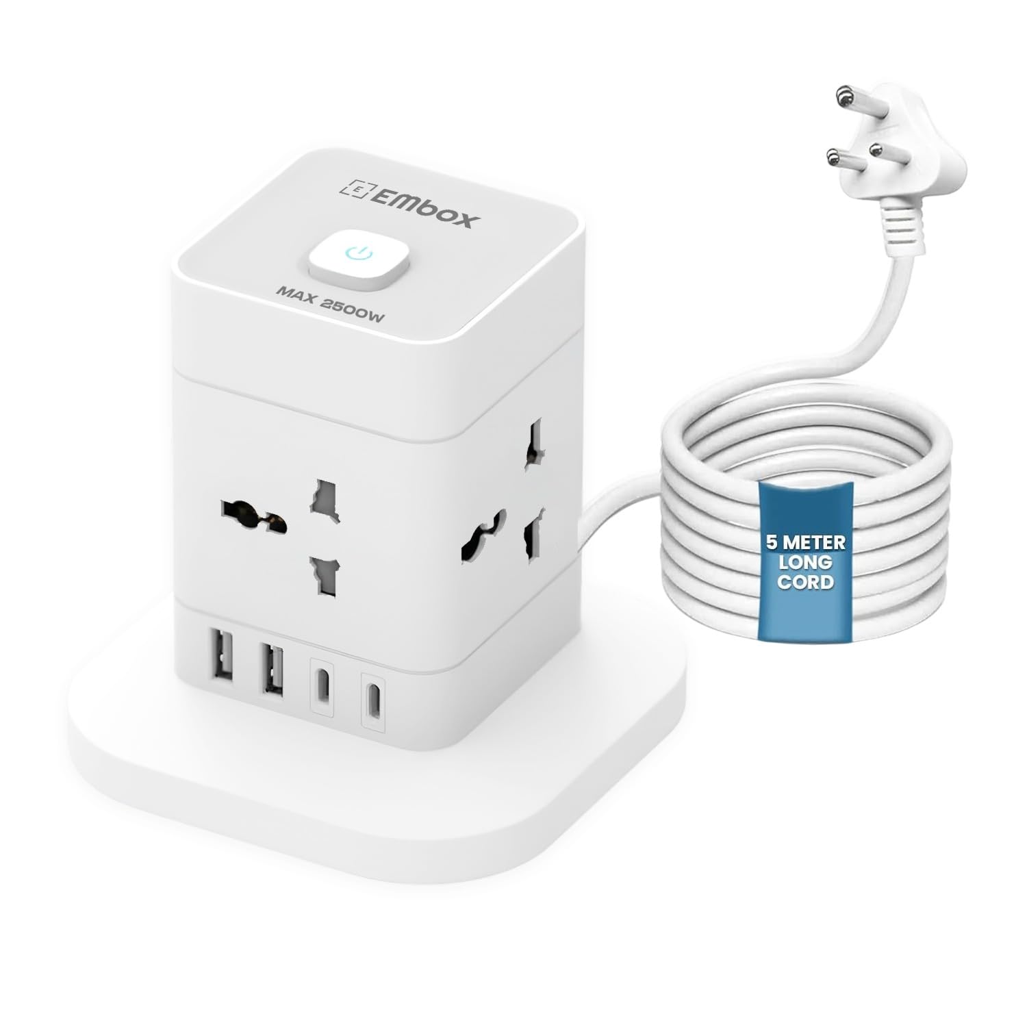 Extension Board Type C 4-USB | (3.4 A) (QC 3.0) Universal Sockets 2500W Extension Board with Switches Safety Shutter & Overload Protector | Extension Cord