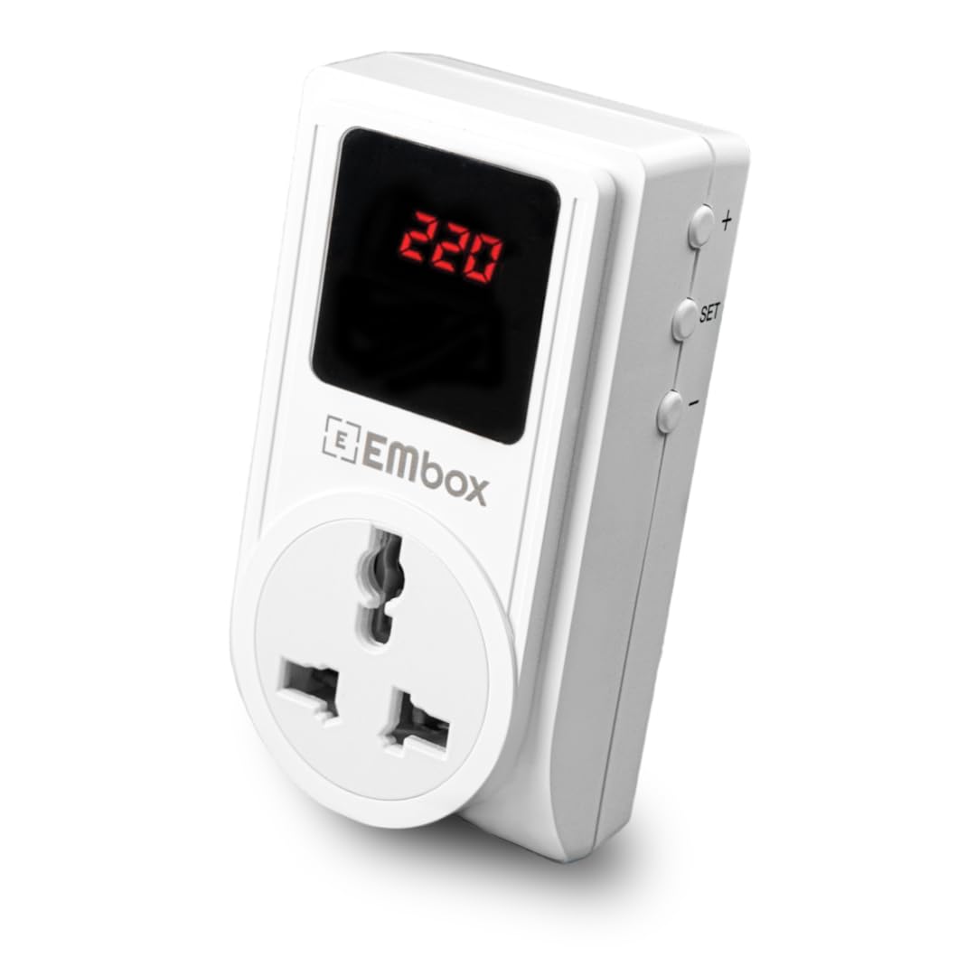 Surge Protectors | Automatic Digital Voltage Protector 250V | Smart Plug 10amp Socket | Over Voltage Under Voltage Protection | LED Display Screen for Voltage Regulator of Appliances 10 amp