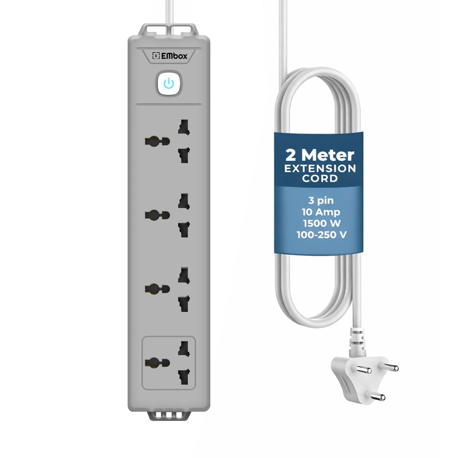 Extension Board with Switches 1500 W, 4 Universal Sockets,Master Switch | 6 amp Spike Guard, LED Indicator