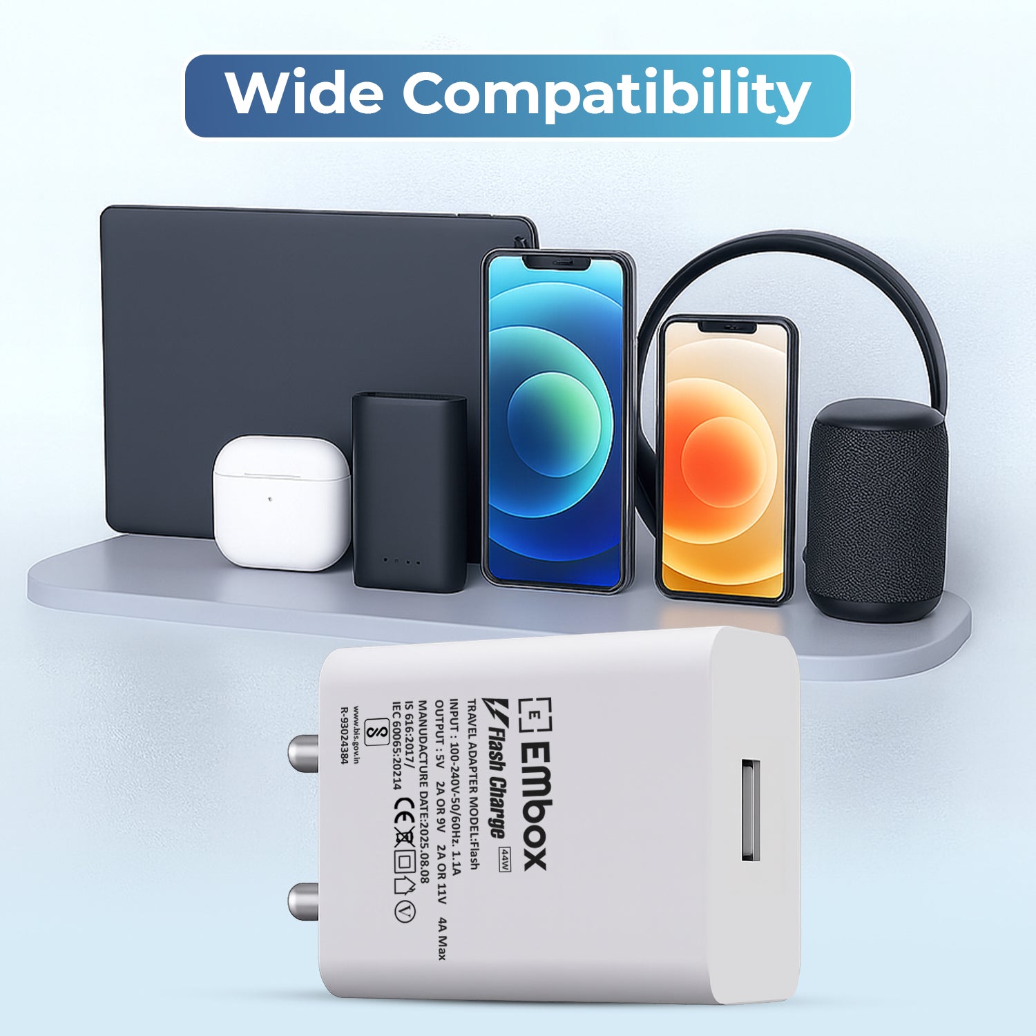 Embox 45W Fast Charger Type-A | Dash Charging Compatible with Android Oneplus Redmi Mi Xiaomi Samsung Galaxy S25 Poco SuperVooc