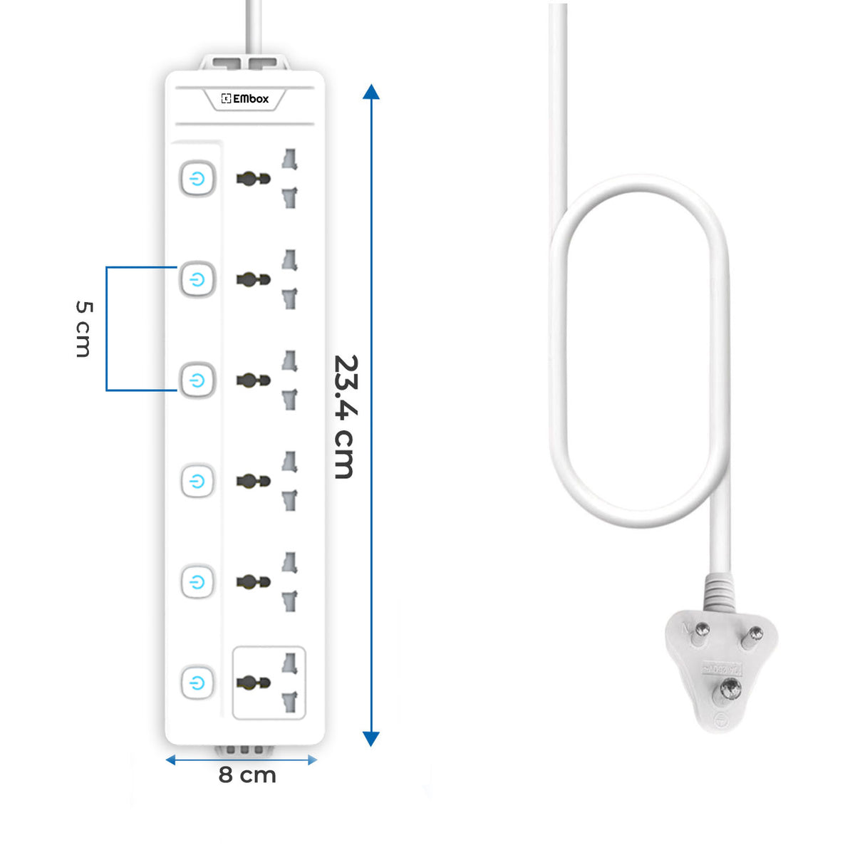 Switchboard Extensor Single Extension Board with Switches 1500 W, 6 Universal Sockets, Individual