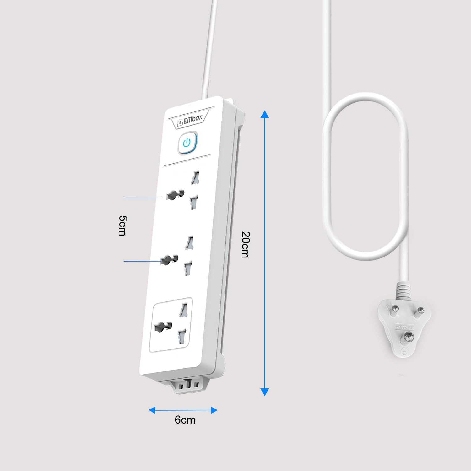 EMBOX Extension Board with Switches 1500 W, 3 Universal Sockets, Master Switch,6 amp Spike Guard, LED Indicator and Safety Shutter