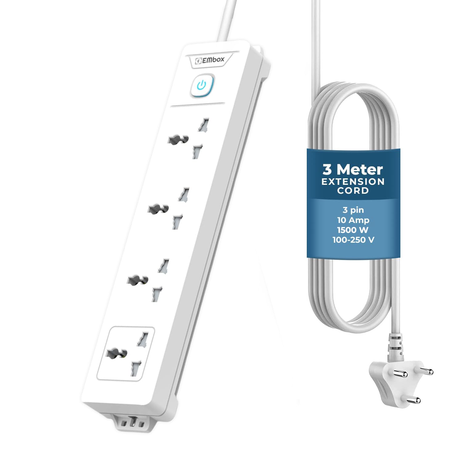 EMBOX Extension Board with Switches 1500 W, 4 Universal Sockets, Master Switch,6 amp Spike Guard, LED Indicator and Safety Shutter