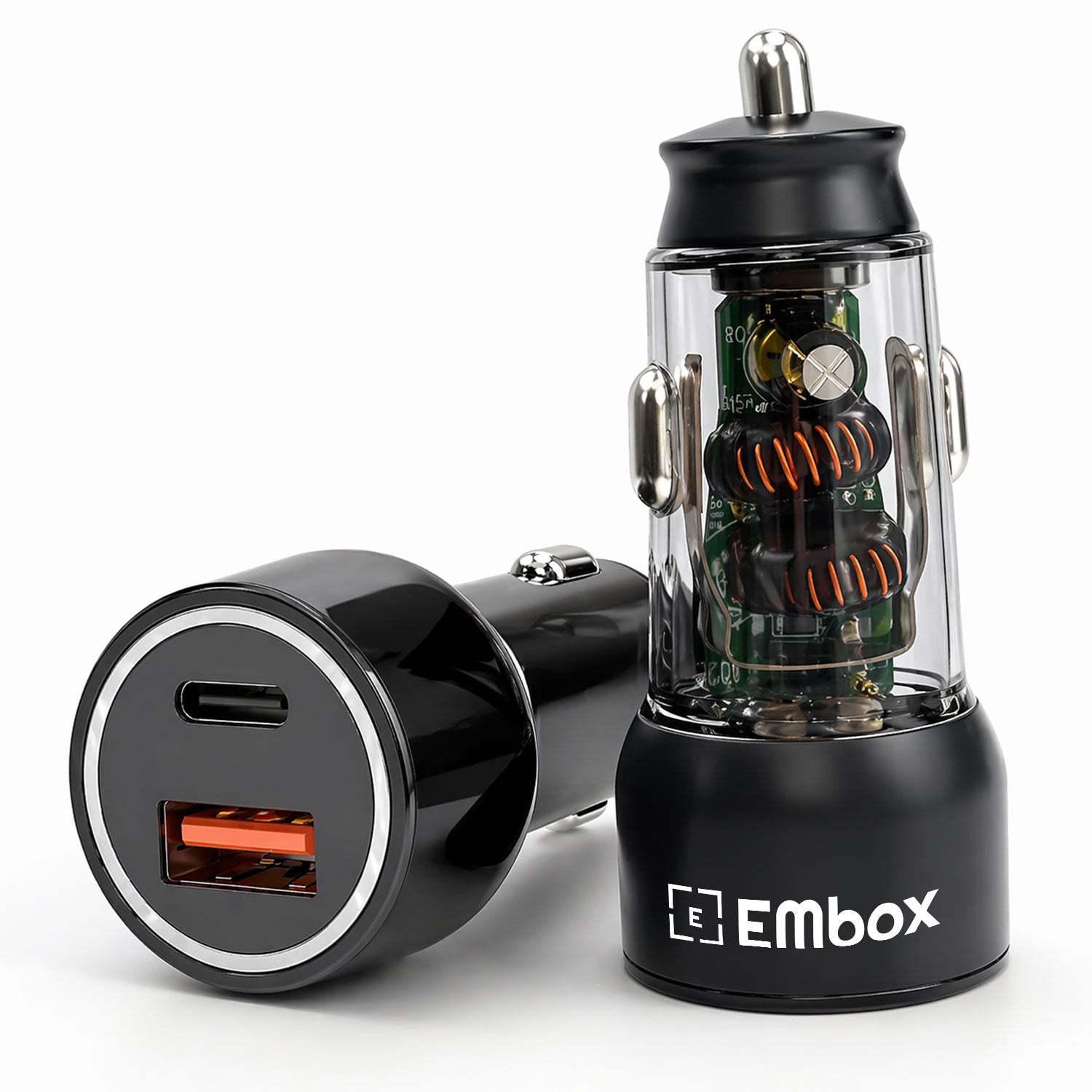 55W Dual Output Car Charger Type-C &A Fast Charging USB, LED Indicator, Charging Adapter Compatible with Cars for iPhone & Android Smartphone, Smartwatch, Earbud, Power Bank